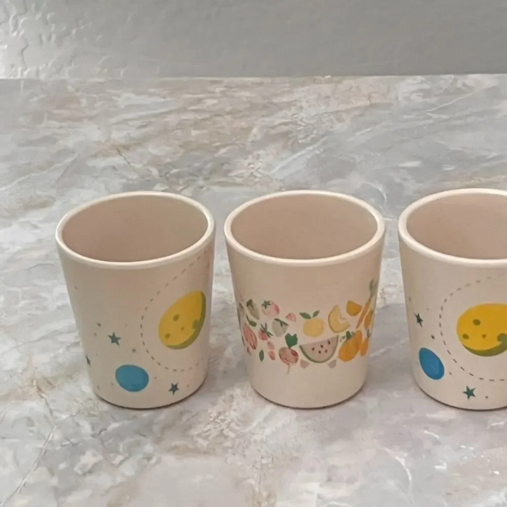Pillowfort Kids Melamine Cups Set of 4 BPA Free Space and Fruit Pattern